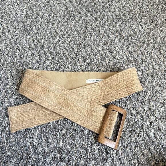 Banana Republic Belt Linen Natural Boho Wood Buckle Wide Waist Tan Size S NEW